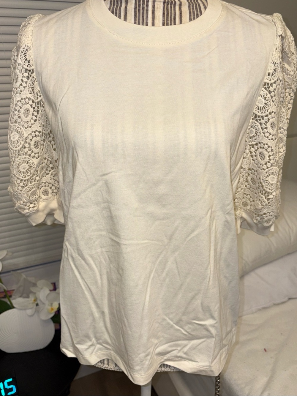 NWT Frame Crochet Sleeve Cream Women's Top cotton